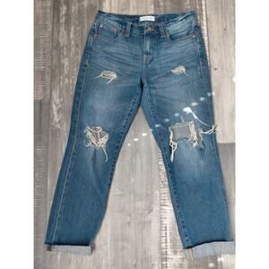 Madewell High Rise Slim Crop Boyjean distressed holes jeans boyfriend Size 25
